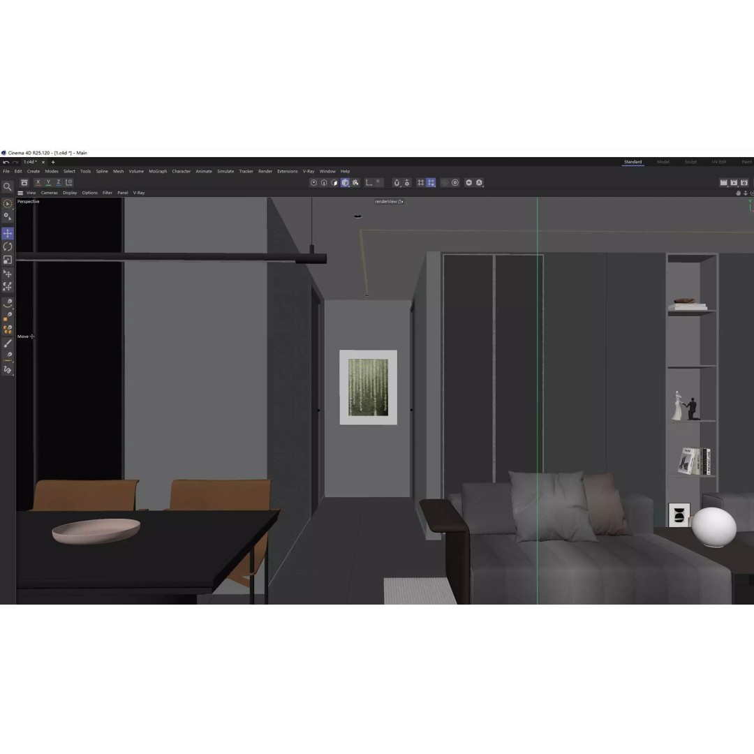 Luxury Living Space 3D Model – Modern Interior with Home Office, FBX - View 24