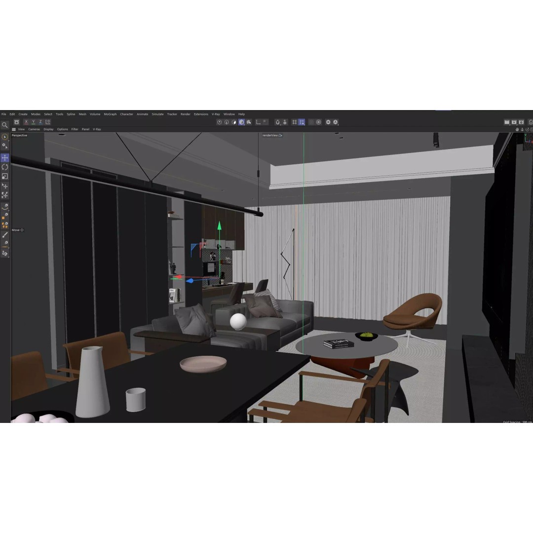 Luxury Living Space 3D Model – Modern Interior with Home Office, FBX - View 25