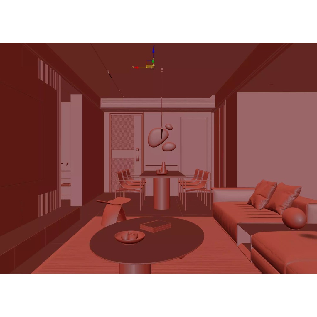 Luxury Living Space 3D Model – Modern Interior with Home Office, FBX - View 27