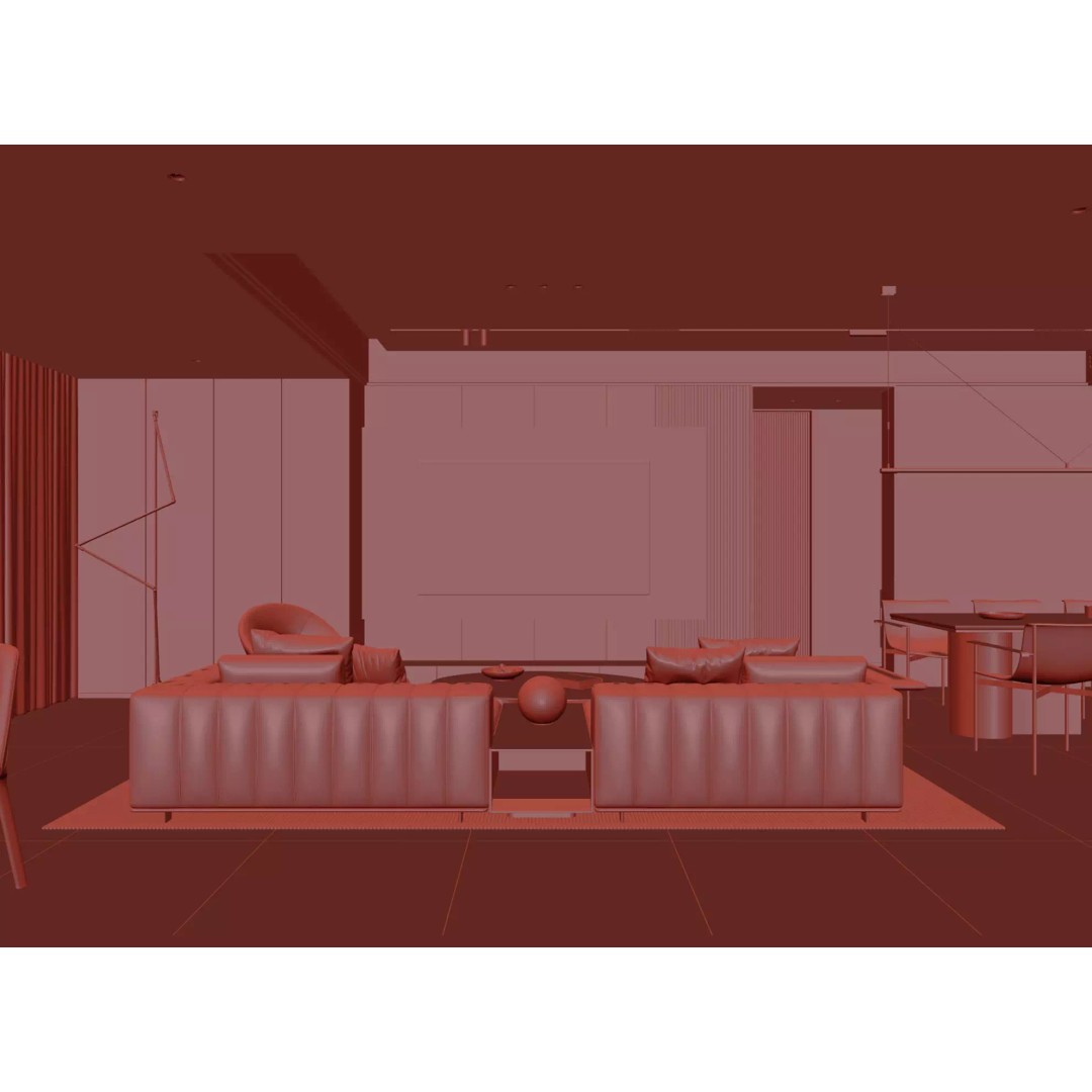 Luxury Living Space 3D Model – Modern Interior with Home Office, FBX - View 28