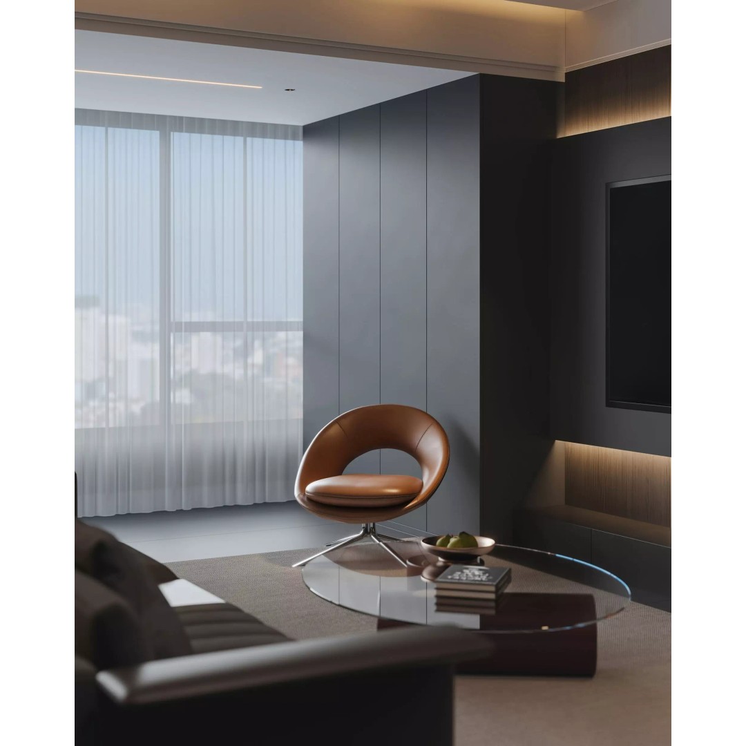 Luxury Living Space 3D Model – Modern Interior with Home Office, FBX - View 4