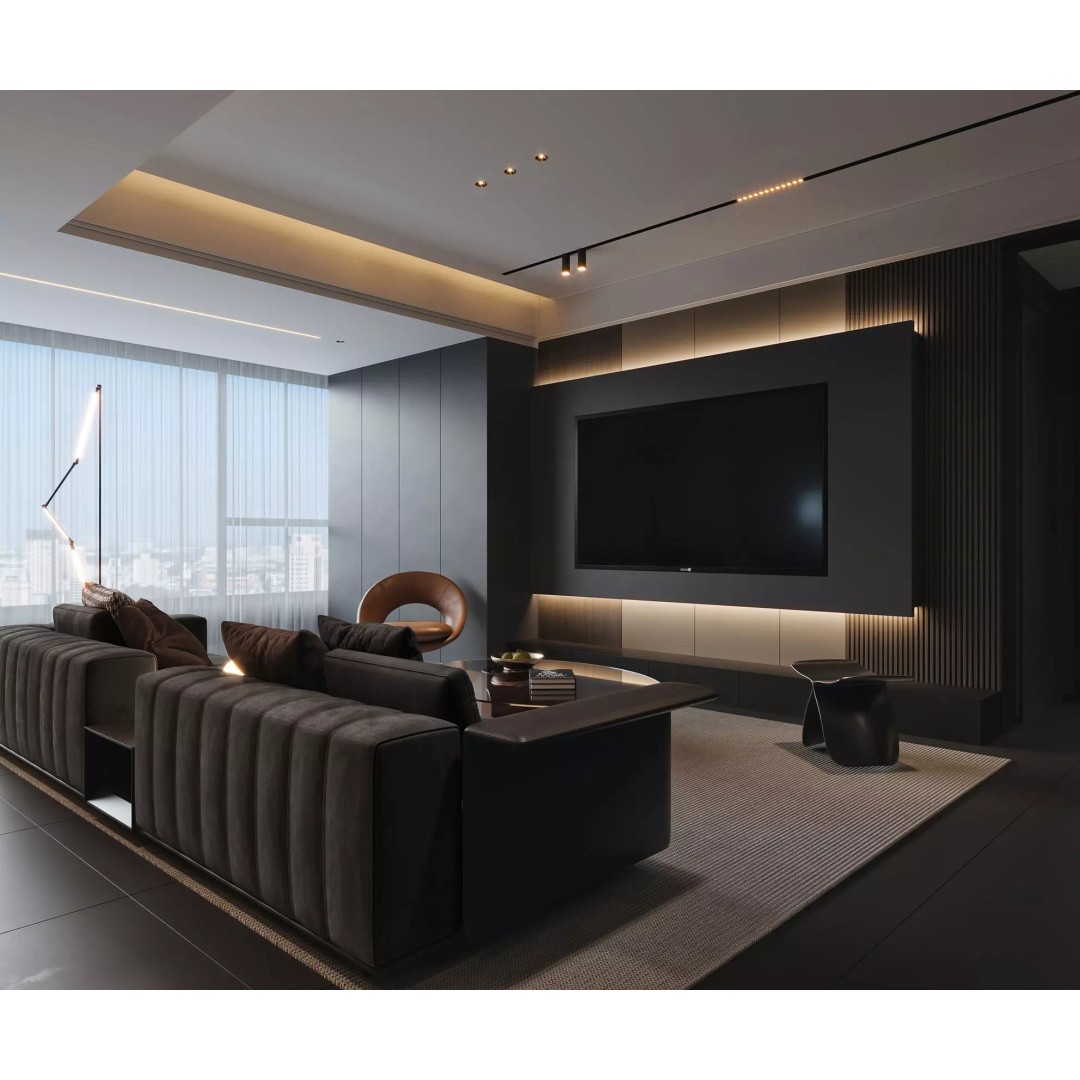 Luxury Living Space 3D Model – Modern Interior with Home Office, FBX - View 5