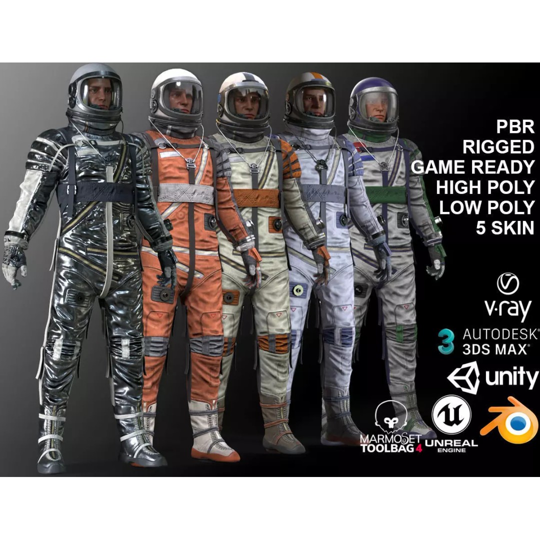 CS04 Space Suit 3D Model – Low Poly Rigged Character, FBX, PBR - View 2