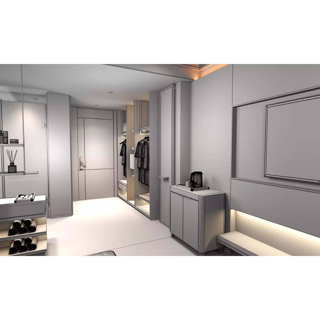 Hotel Bedroom 3D Model – Low Poly Interior Design, FBX, OBJ - View 14