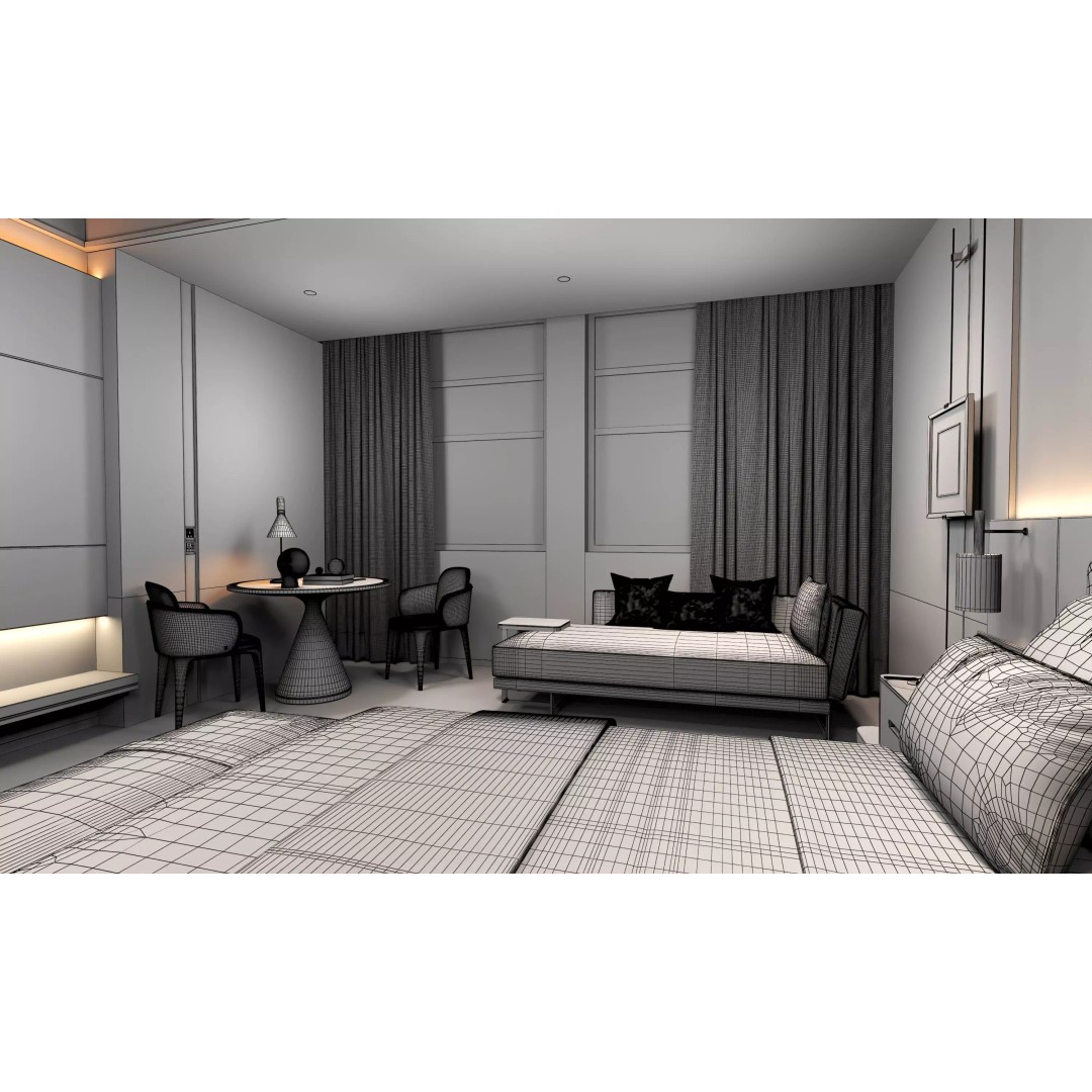 Hotel Bedroom 3D Model – Low Poly Interior Design, FBX, OBJ - View 18