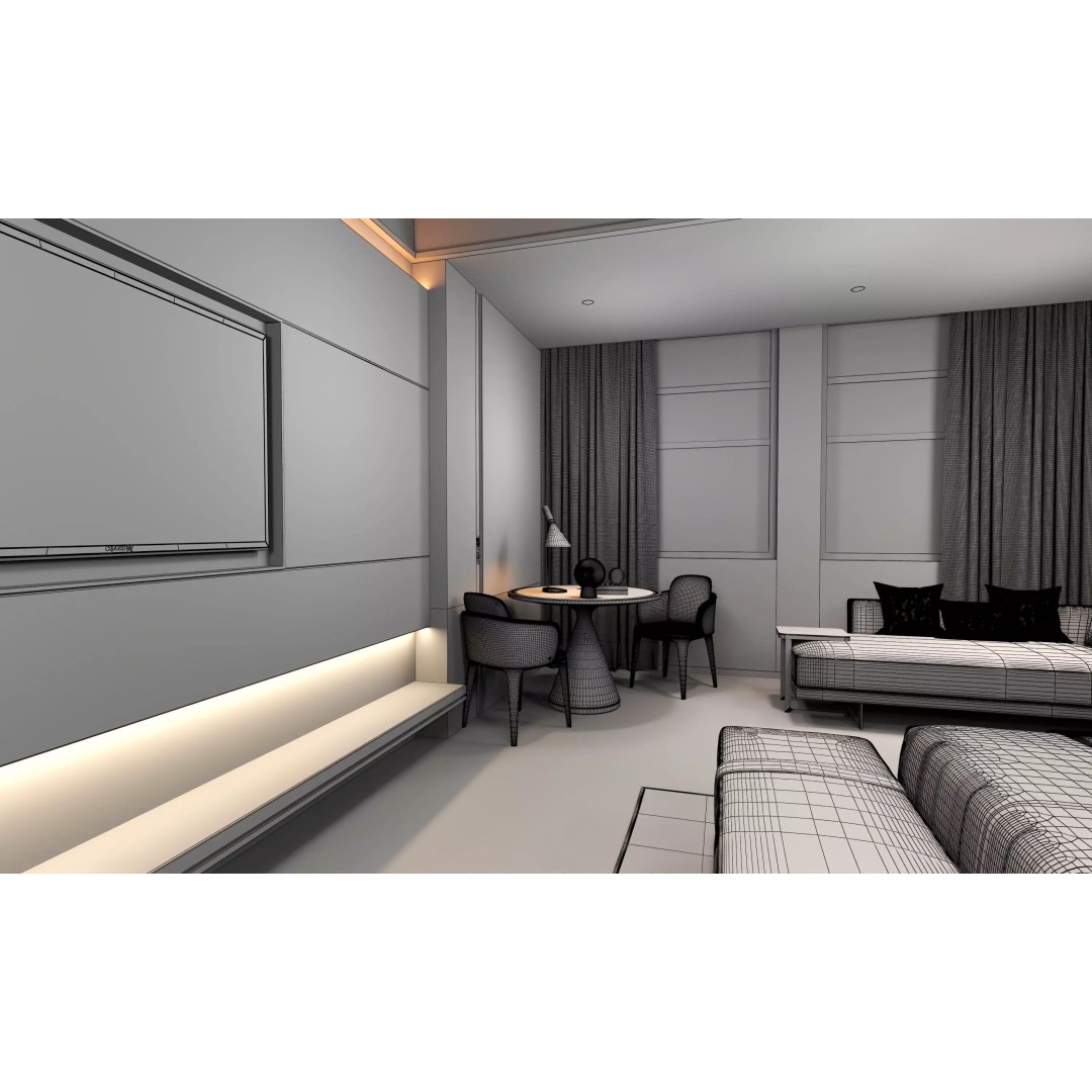 Hotel Bedroom 3D Model – Low Poly Interior Design, FBX, OBJ - View 24