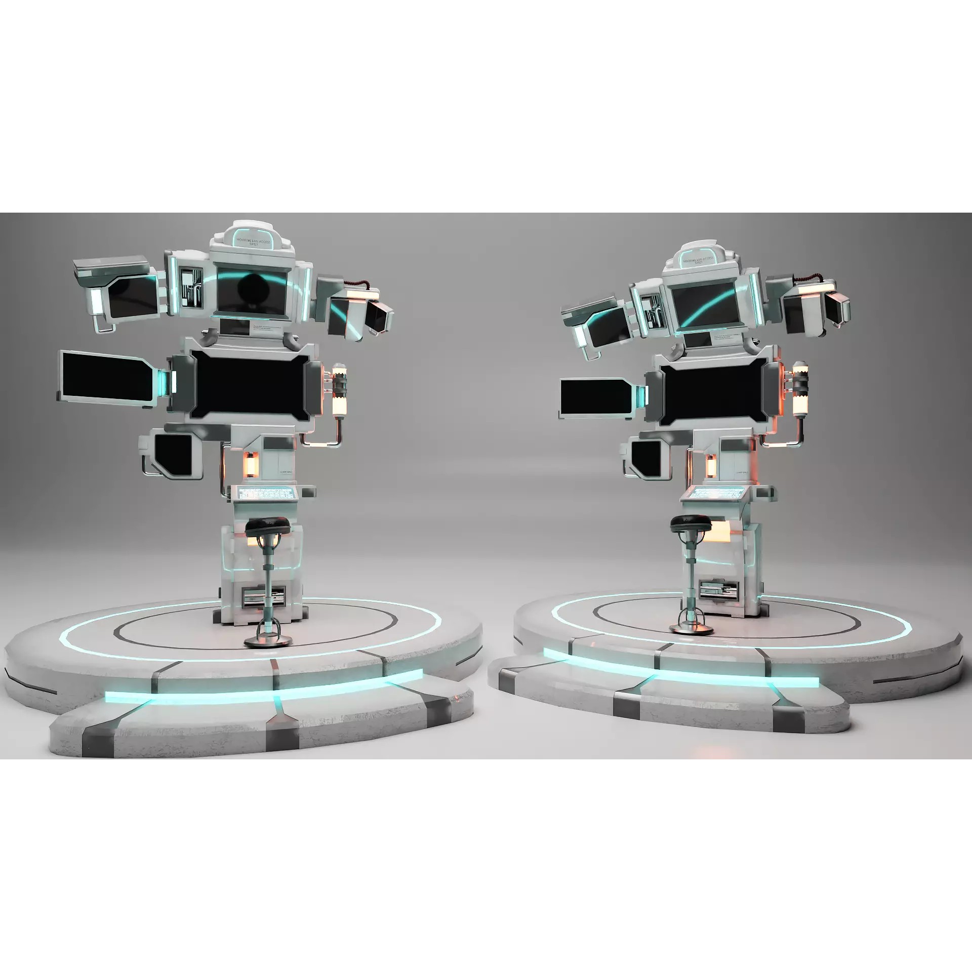 Sci-Fi Control Room Set - Low-Poly Game-Ready 3D Model - View 2