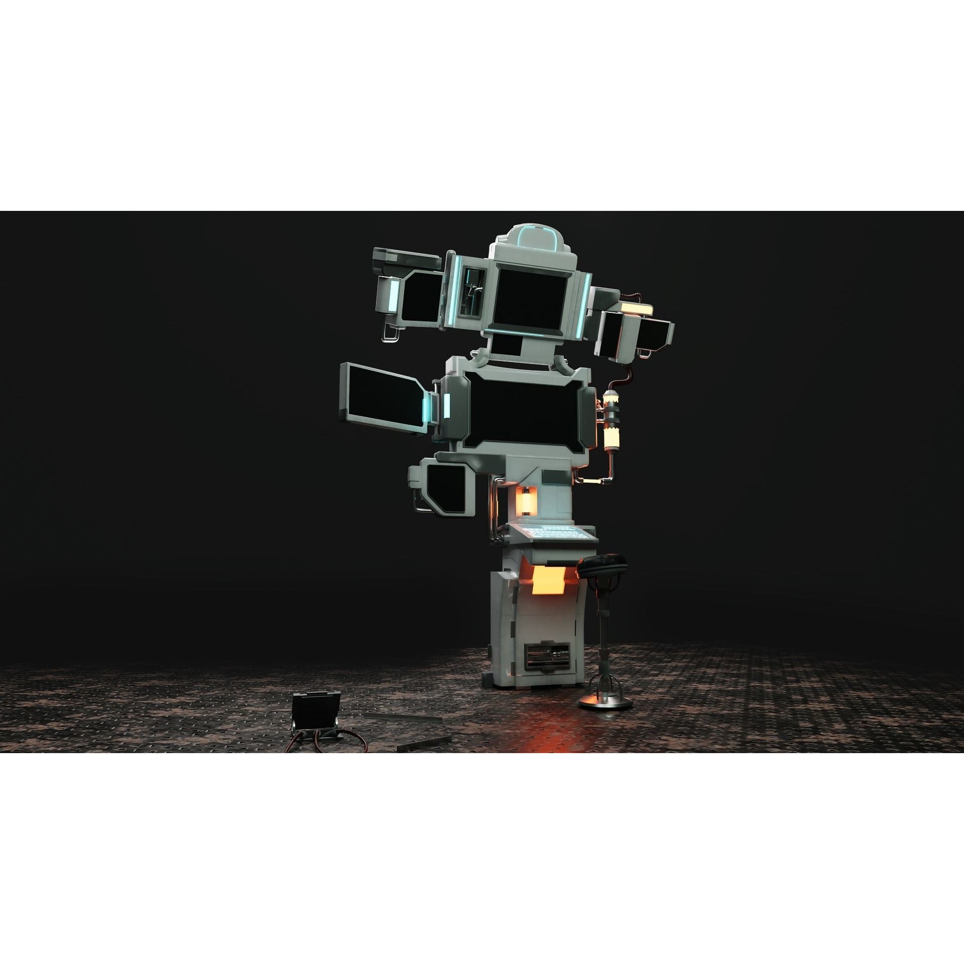 Sci-Fi Control Room Set - Low-Poly Game-Ready 3D Model - View 6