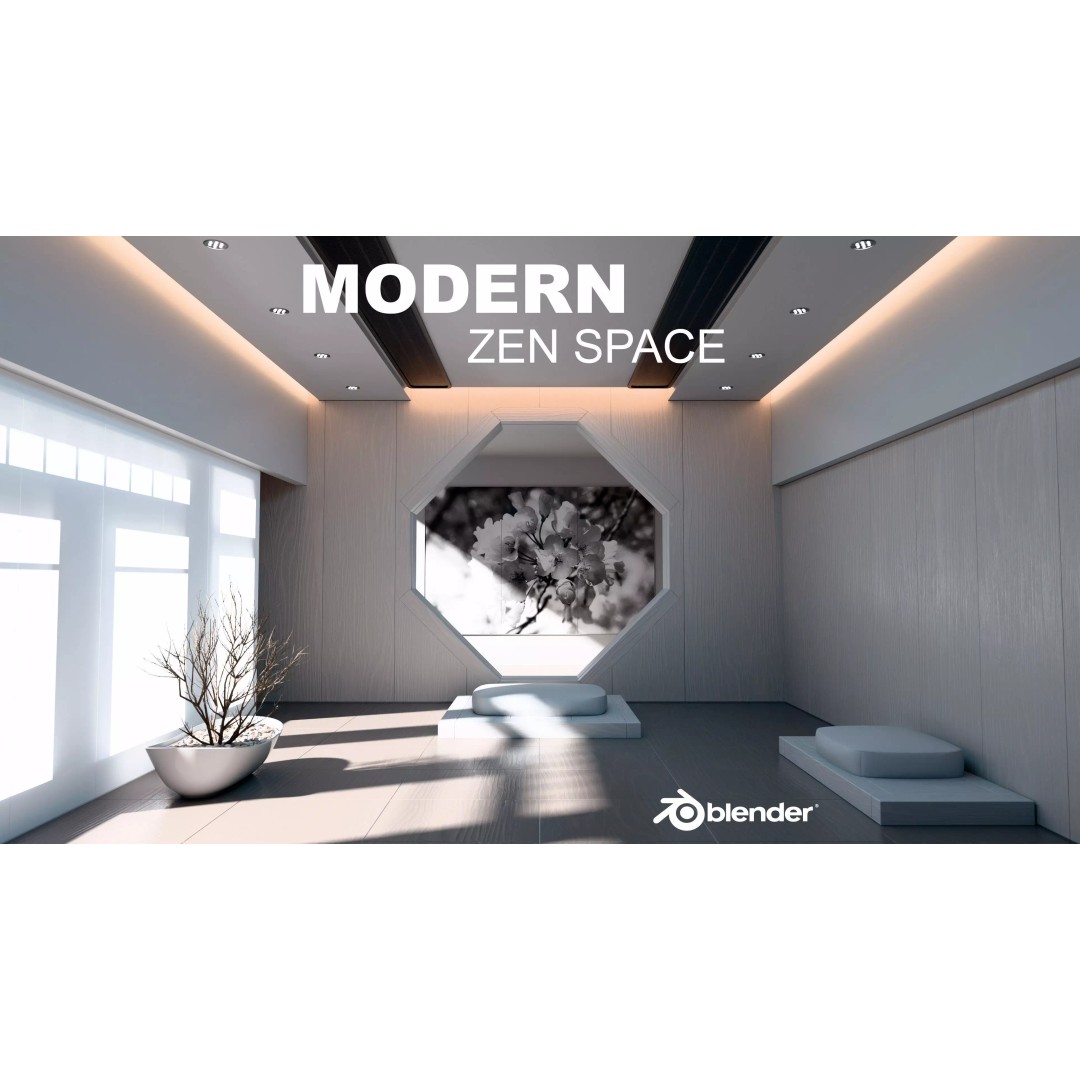 Modern Zen Meditation Space 3D Model – High Poly Interior Asset, Blender, FBX - View 2