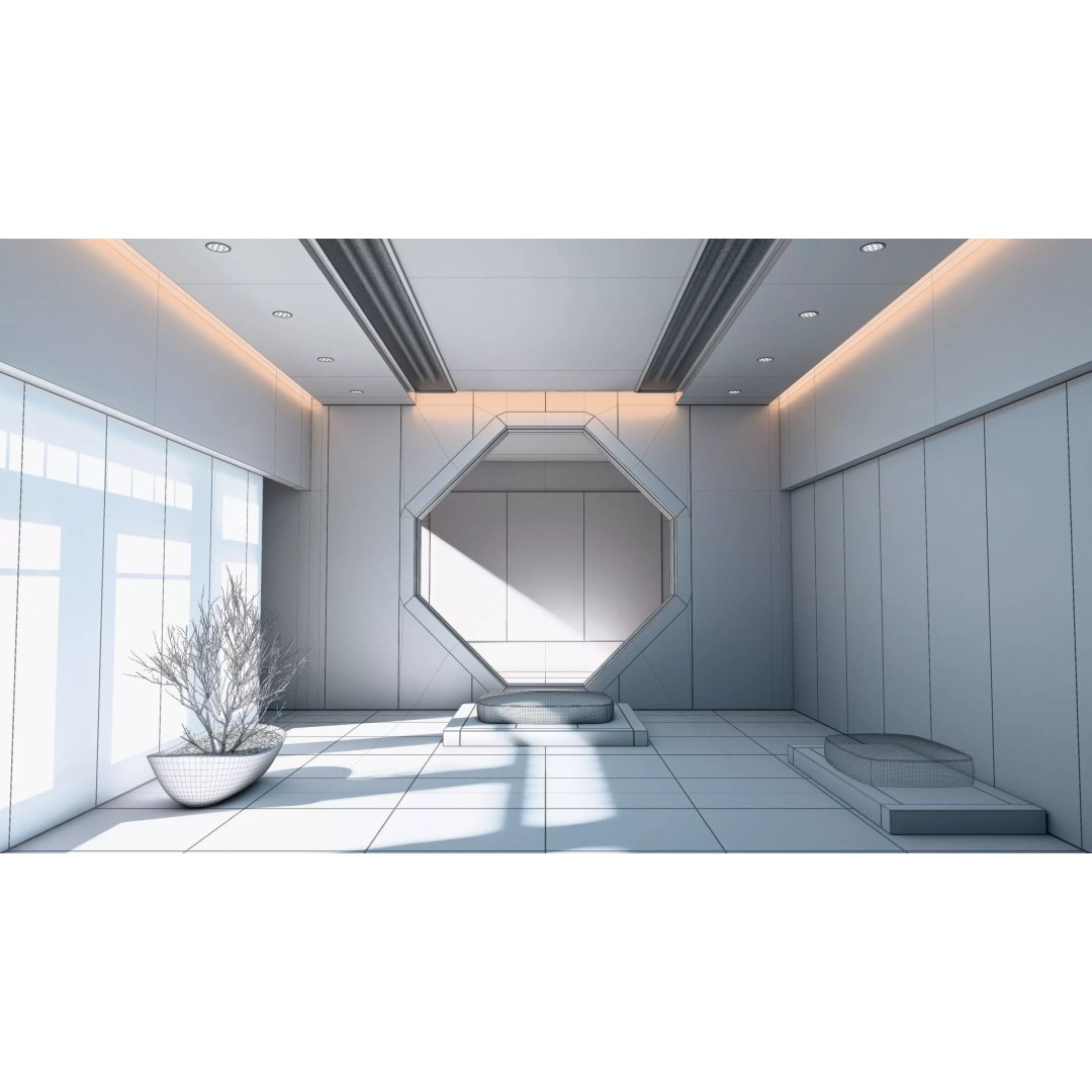 Modern Zen Meditation Space 3D Model – High Poly Interior Asset, Blender, FBX - View 6