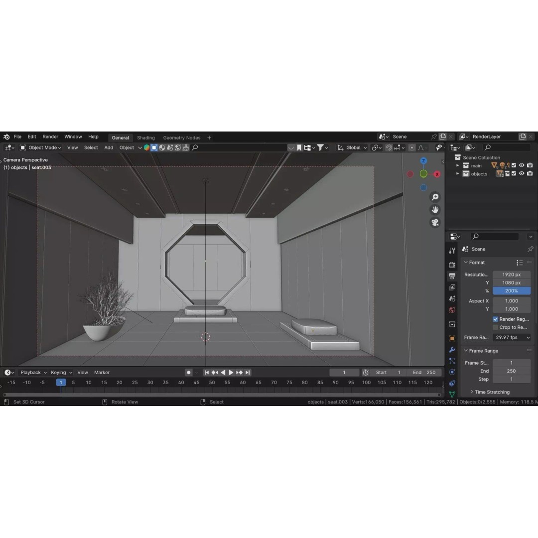 Modern Zen Meditation Space 3D Model – High Poly Interior Asset, Blender, FBX - View 7
