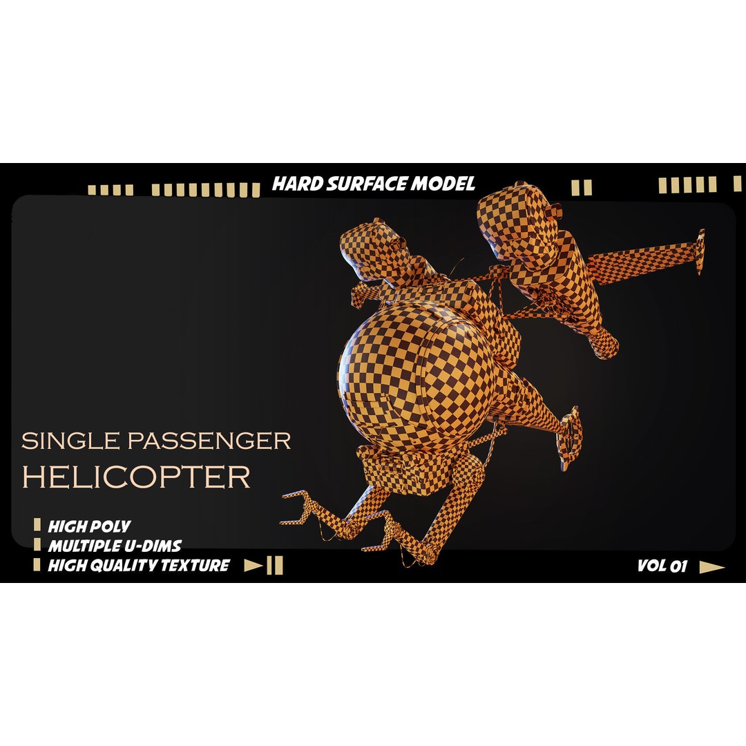 Single Passenger Helicopter 3D Model – High Poly PBR Asset, FBX, OBJ