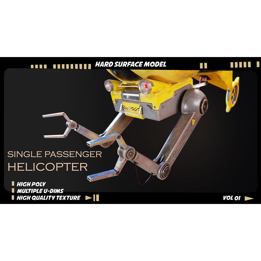 Single Passenger Helicopter 3D Model – High Poly PBR Asset, FBX, OBJ - View 3