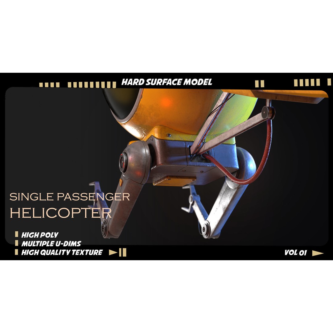 Single Passenger Helicopter 3D Model – High Poly PBR Asset, FBX, OBJ - View 4