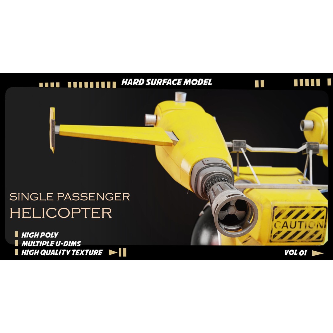 Single Passenger Helicopter 3D Model – High Poly PBR Asset, FBX, OBJ - View 6