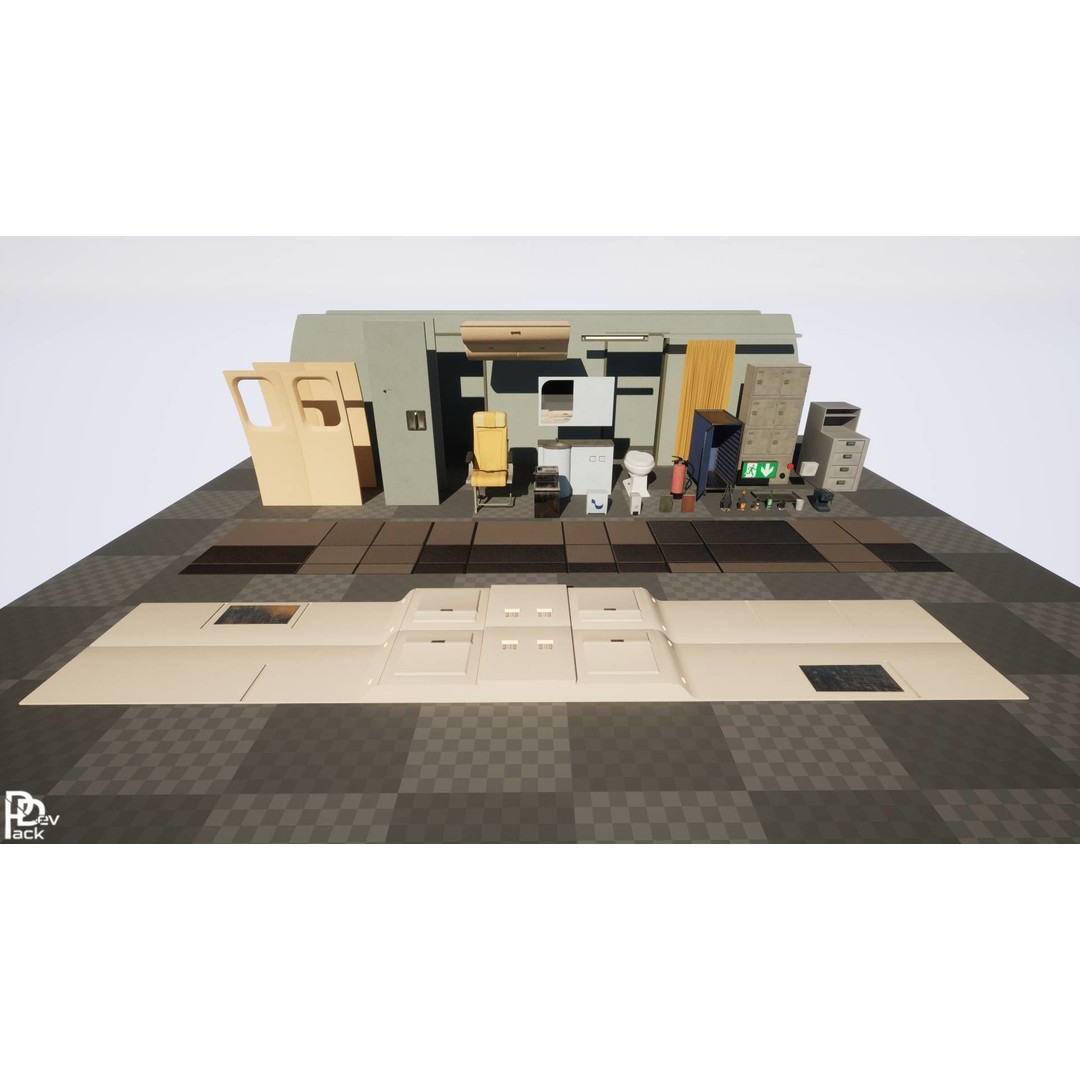 Airplane Interior 3D Model – Low Poly Modular Design, FBX