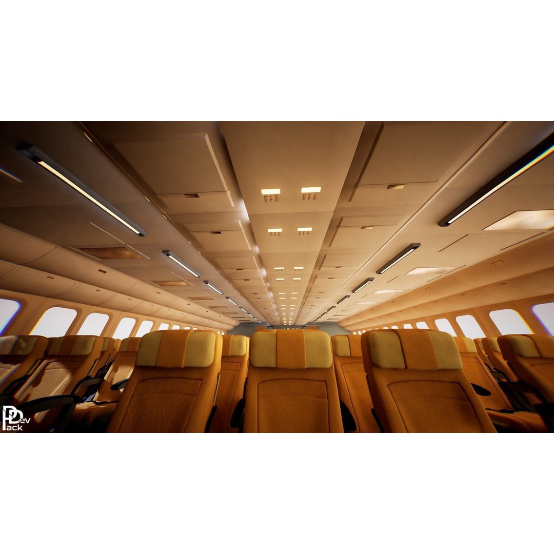 Airplane Interior 3D Model – Low Poly Modular Design, FBX - View 3