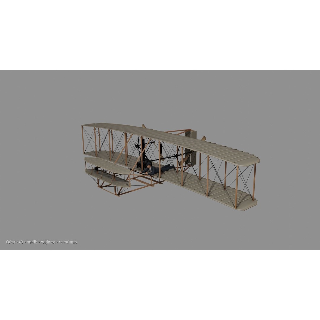 Wright Flyer 3D Model – Historic Aircraft with Rigging and PBR Textures