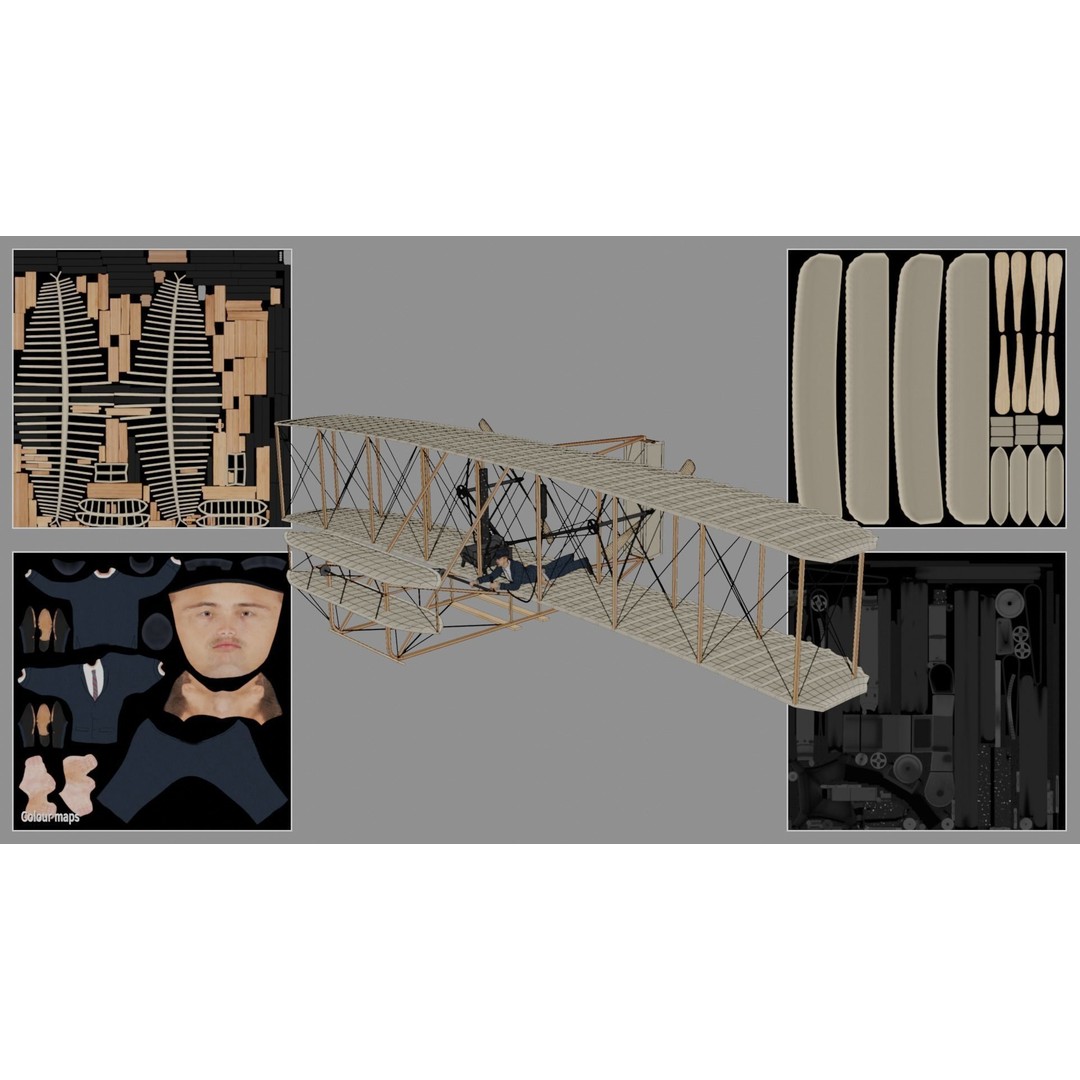 Wright Flyer 3D Model – Historic Aircraft with Rigging and PBR Textures - View 11
