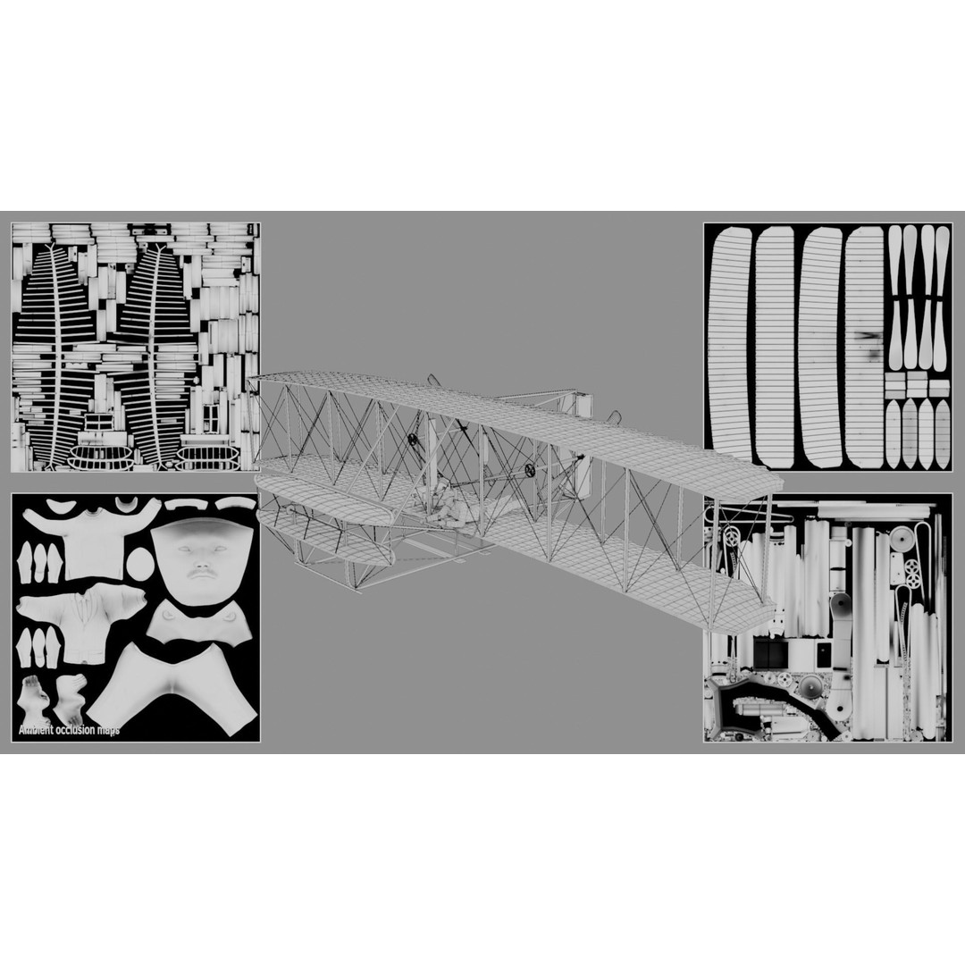 Wright Flyer 3D Model – Historic Aircraft with Rigging and PBR Textures - View 12