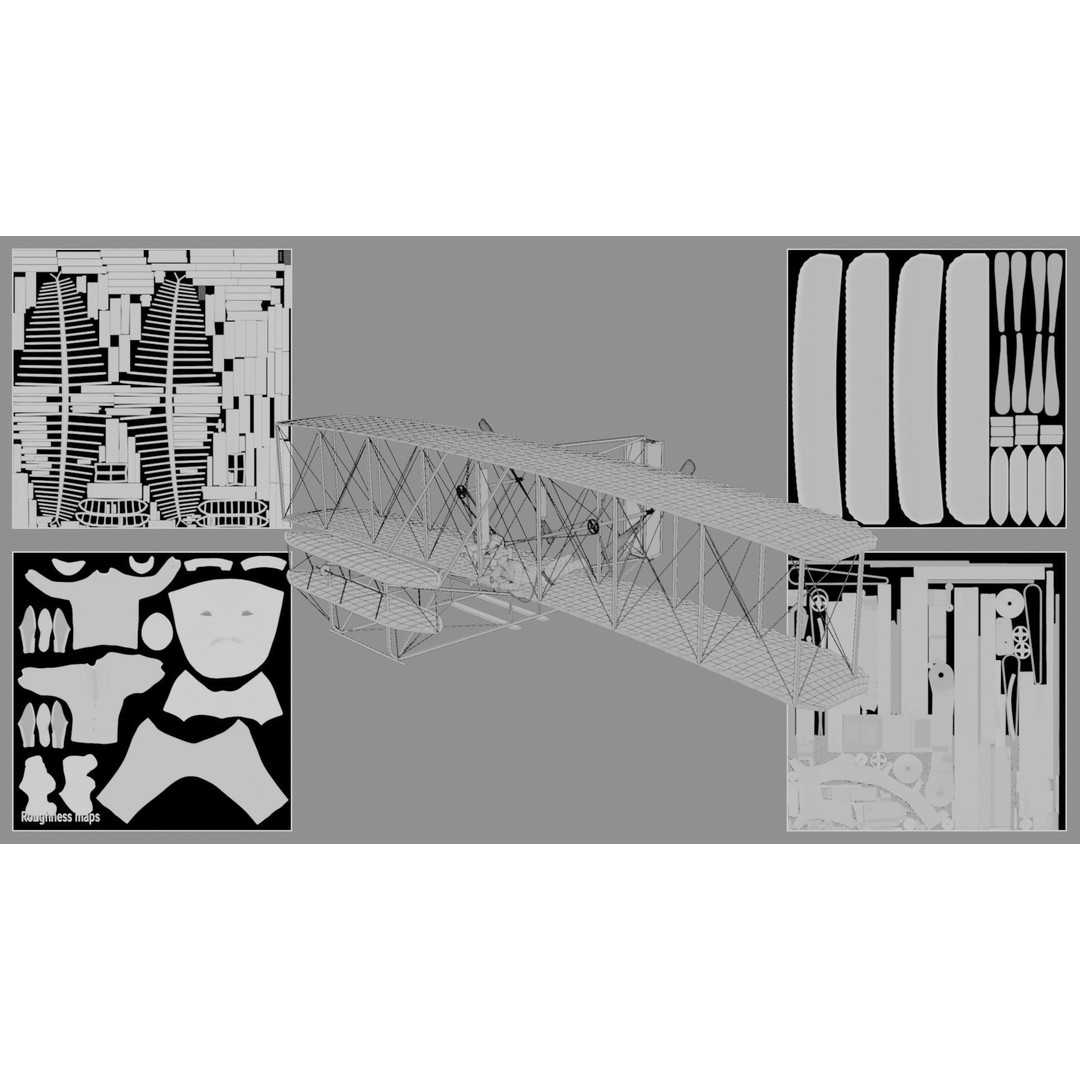 Wright Flyer 3D Model – Historic Aircraft with Rigging and PBR Textures - View 14