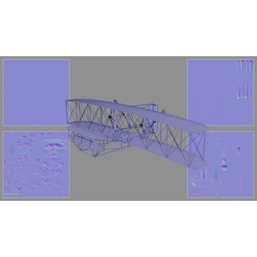 Wright Flyer 3D Model – Historic Aircraft with Rigging and PBR Textures - View 15
