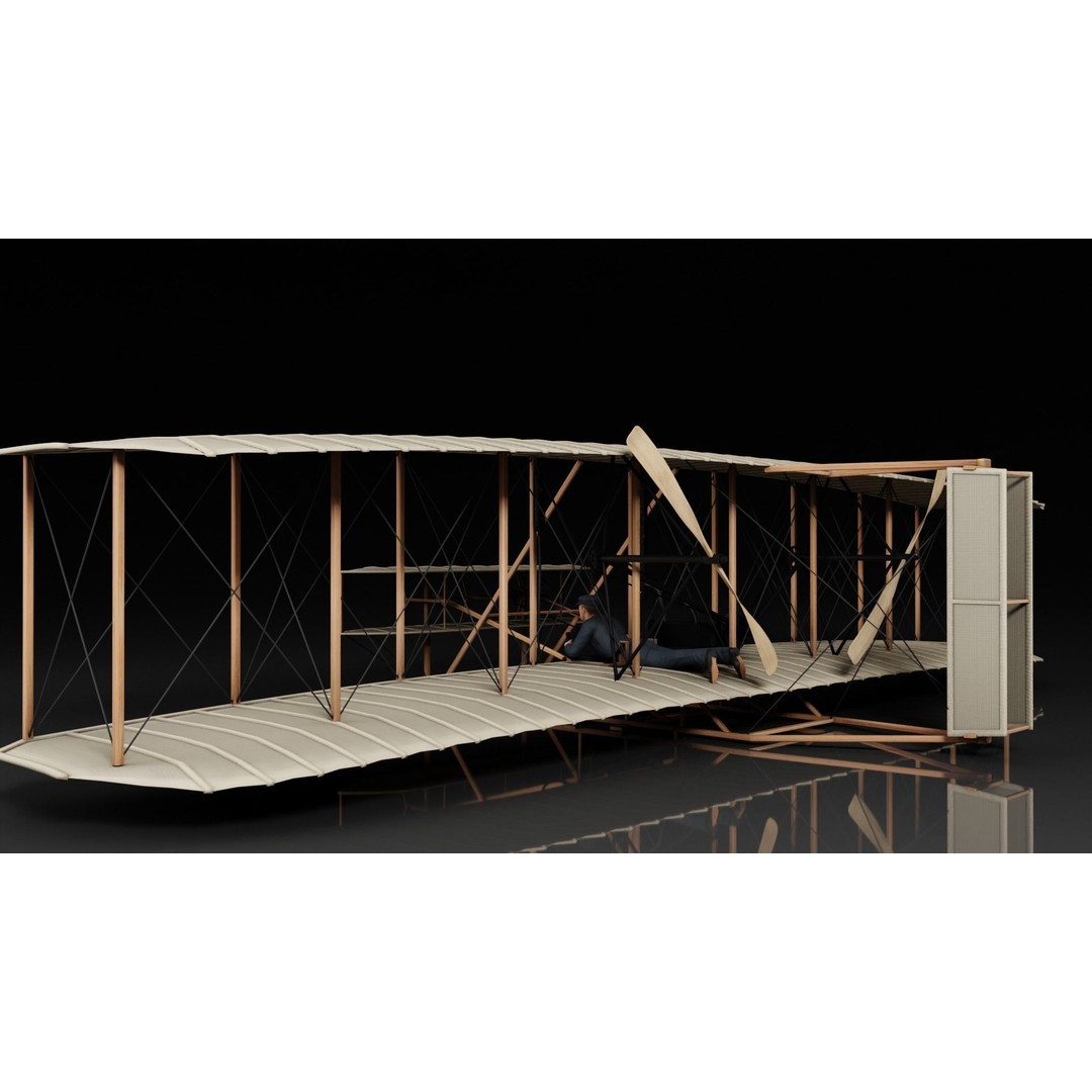 Wright Flyer 3D Model – Historic Aircraft with Rigging and PBR Textures - View 3