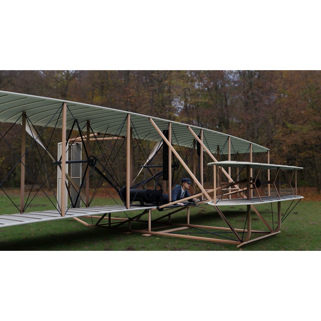 Wright Flyer 3D Model – Historic Aircraft with Rigging and PBR Textures - View 7