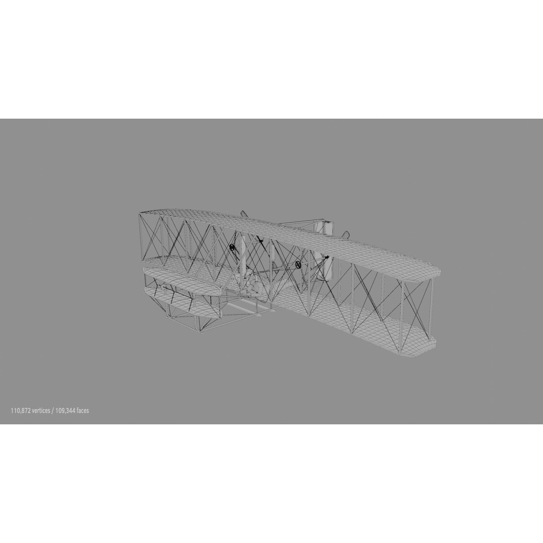 Wright Flyer 3D Model – Historic Aircraft with Rigging and PBR Textures - View 9