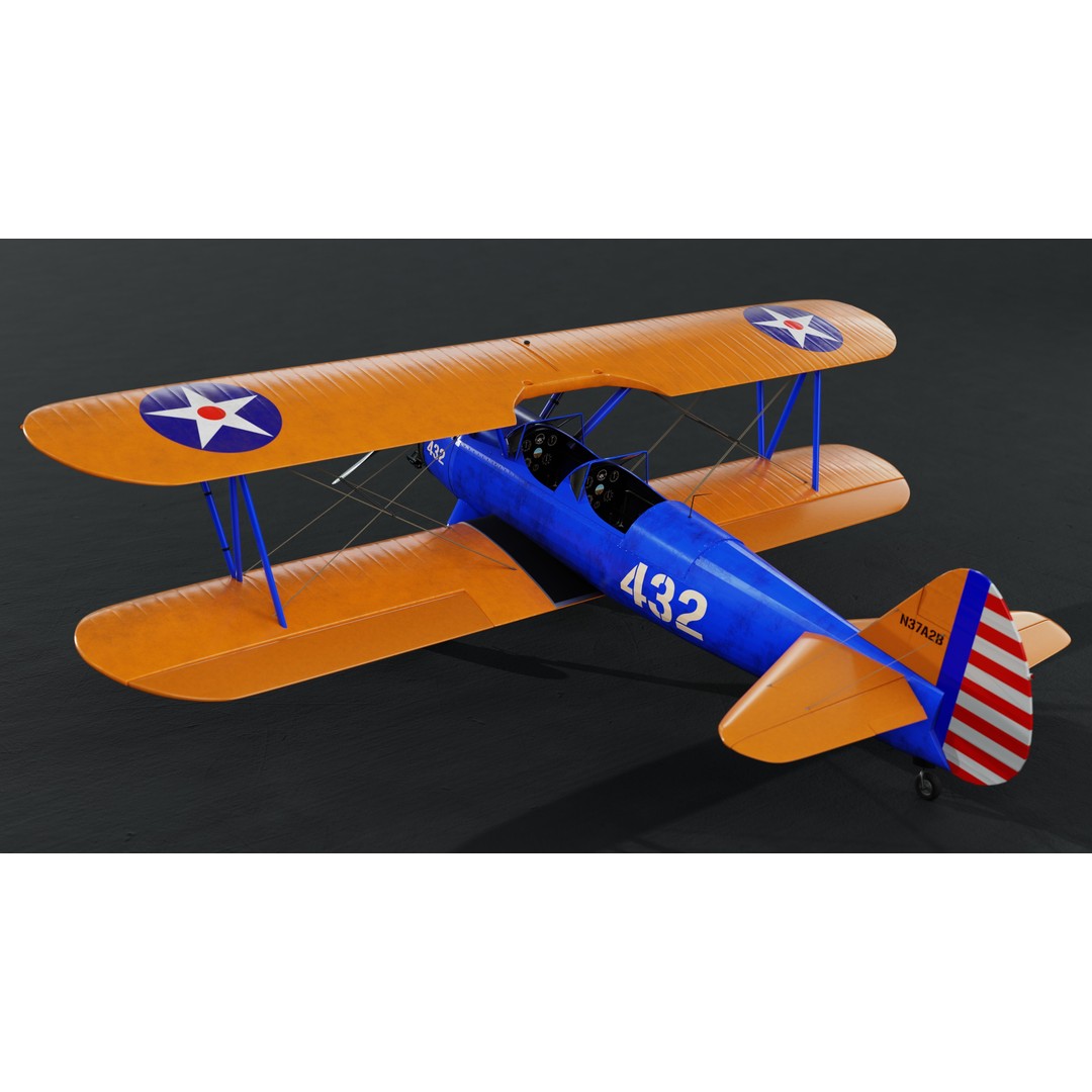 Boeing-Stearman Model 75 Biplane 3D Model – Rigged PBR Asset for Blender - View 10