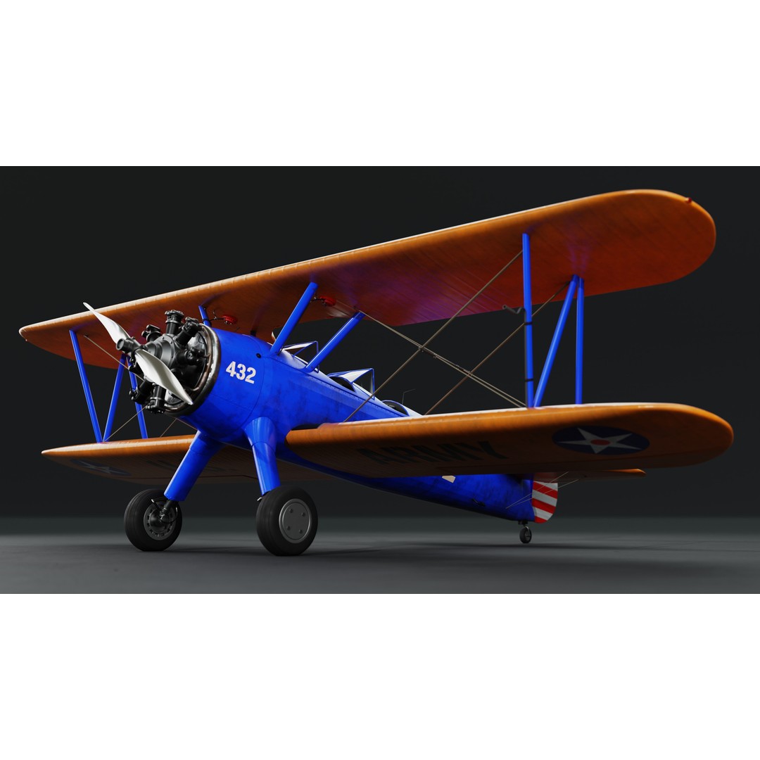 Boeing-Stearman Model 75 Biplane 3D Model – Rigged PBR Asset for Blender - View 11