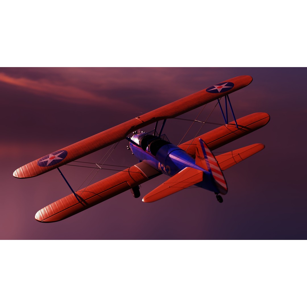 Boeing-Stearman Model 75 Biplane 3D Model – Rigged PBR Asset for Blender - View 13