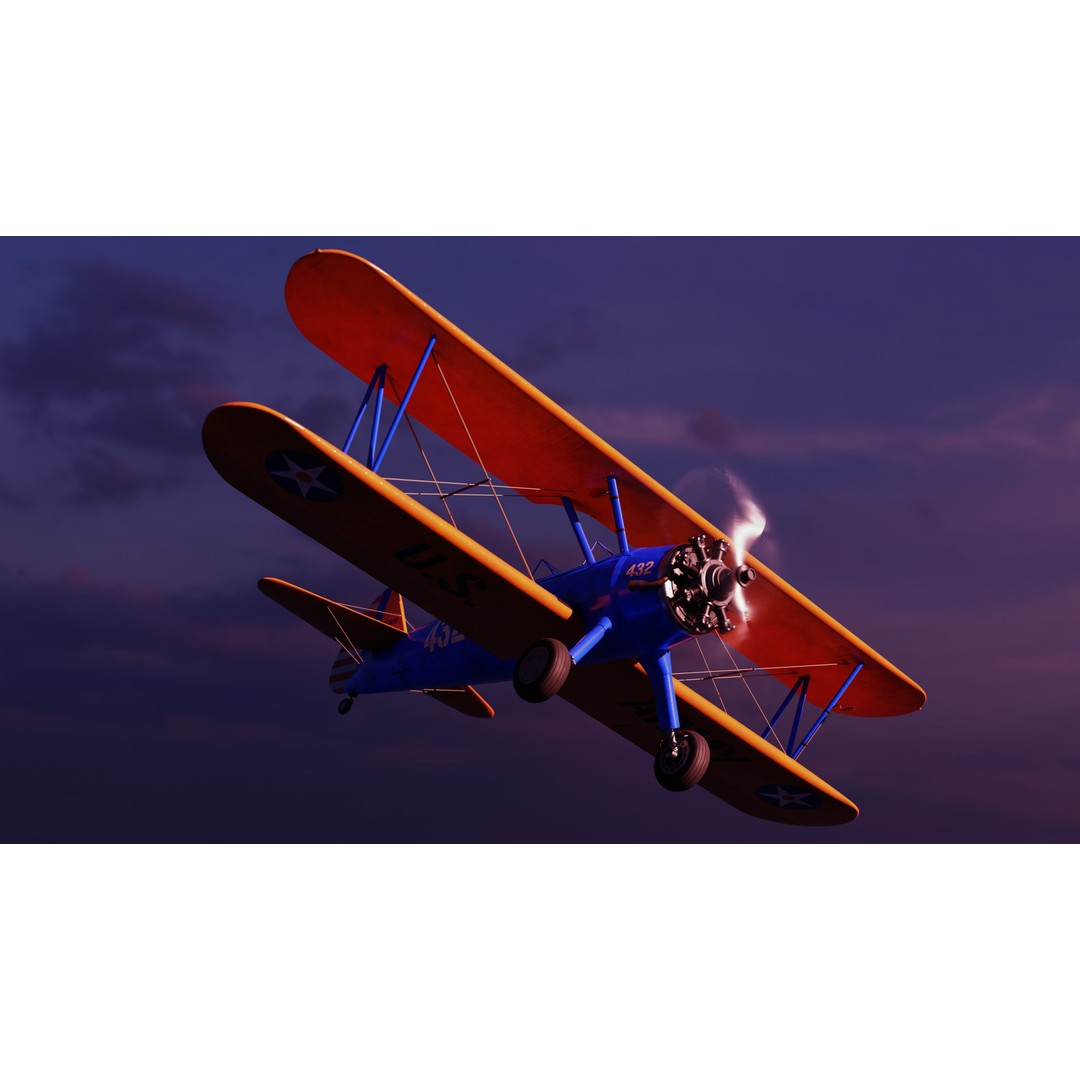Boeing-Stearman Model 75 Biplane 3D Model – Rigged PBR Asset for Blender - View 14