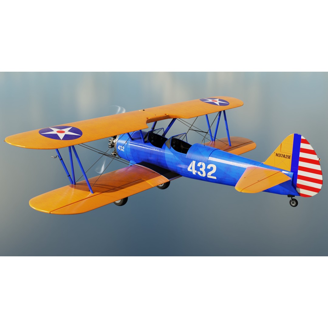 Boeing-Stearman Model 75 Biplane 3D Model – Rigged PBR Asset for Blender - View 4
