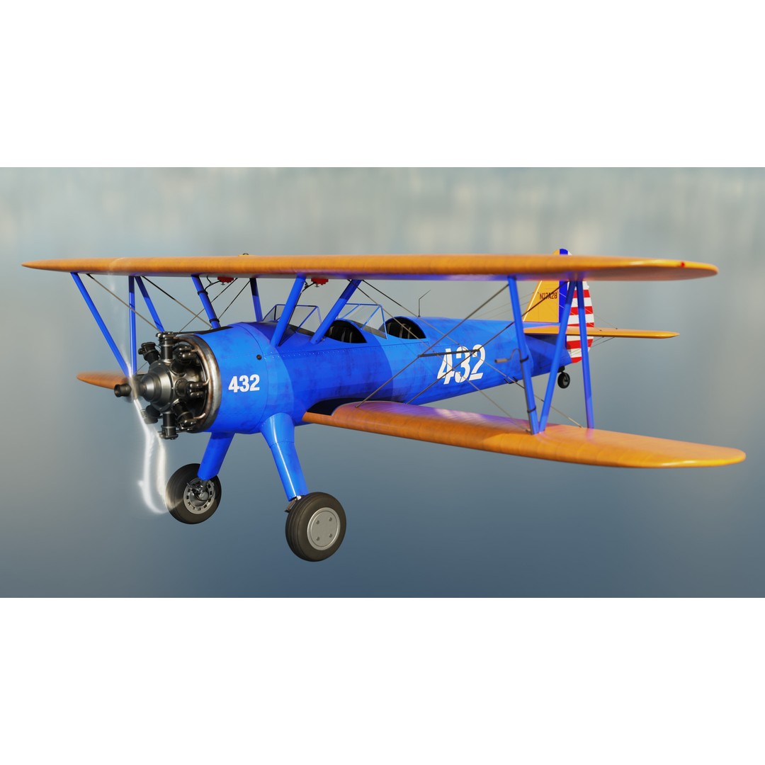 Boeing-Stearman Model 75 Biplane 3D Model – Rigged PBR Asset for Blender - View 5