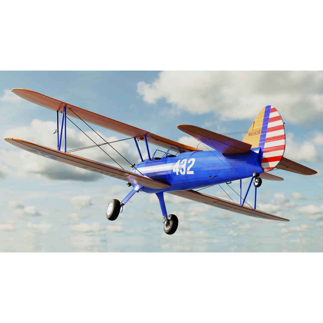 Boeing-Stearman Model 75 Biplane 3D Model – Rigged PBR Asset for Blender - View 6