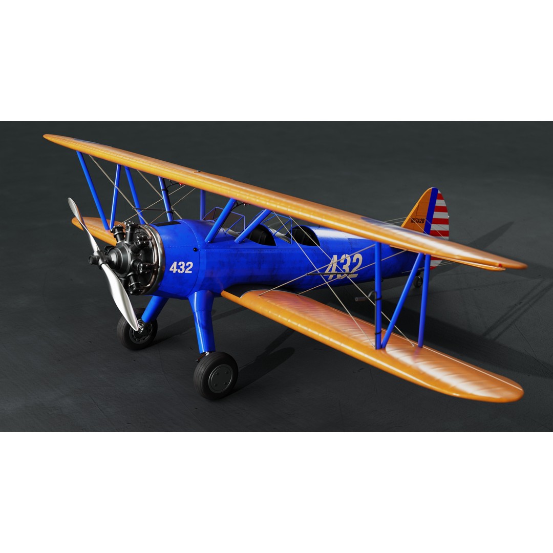 Boeing-Stearman Model 75 Biplane 3D Model – Rigged PBR Asset for Blender - View 7