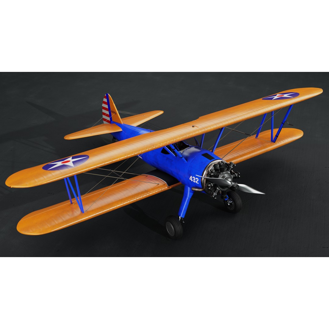 Boeing-Stearman Model 75 Biplane 3D Model – Rigged PBR Asset for Blender - View 8