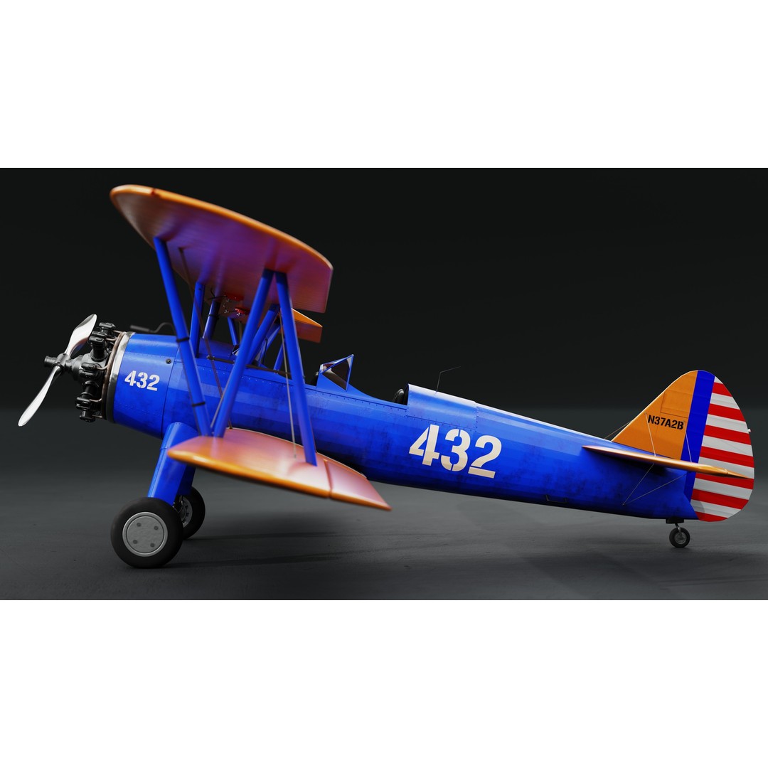 Boeing-Stearman Model 75 Biplane 3D Model – Rigged PBR Asset for Blender - View 9