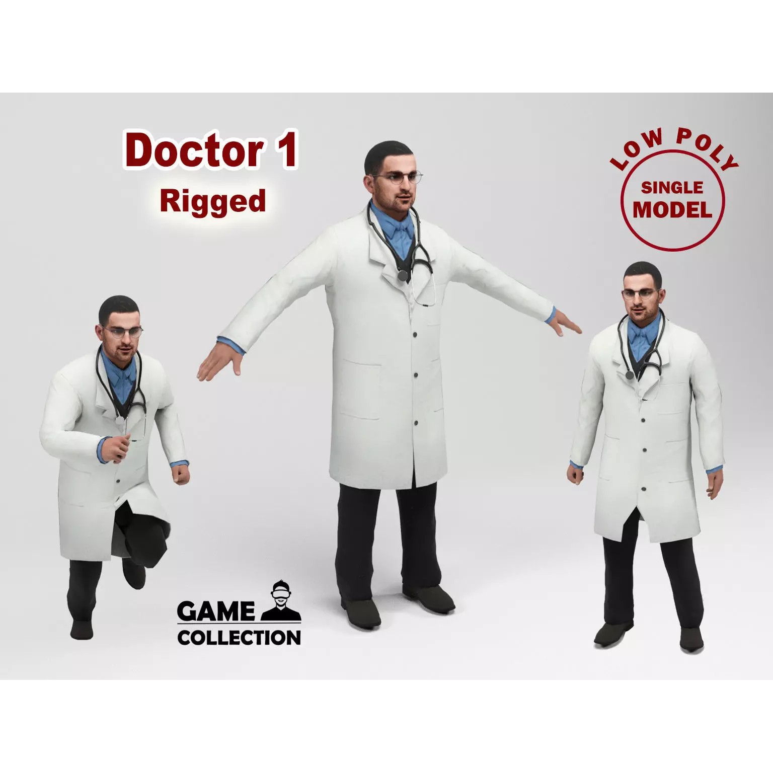 Doctor - Low-Poly Game-Ready 3D Model - View 2