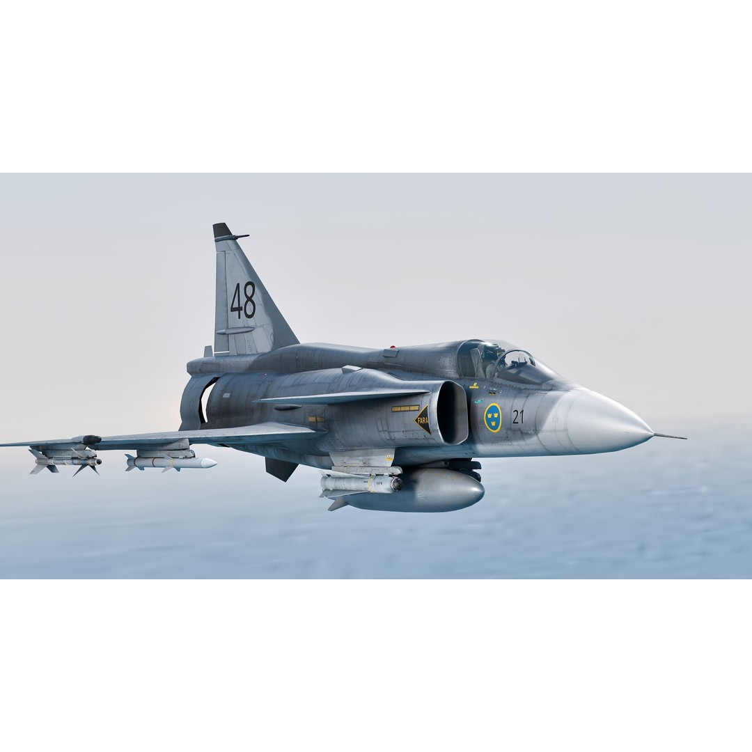 Saab 37 Viggen 3D Model – Fully Rigged Low-Poly Aircraft, FBX - View 12