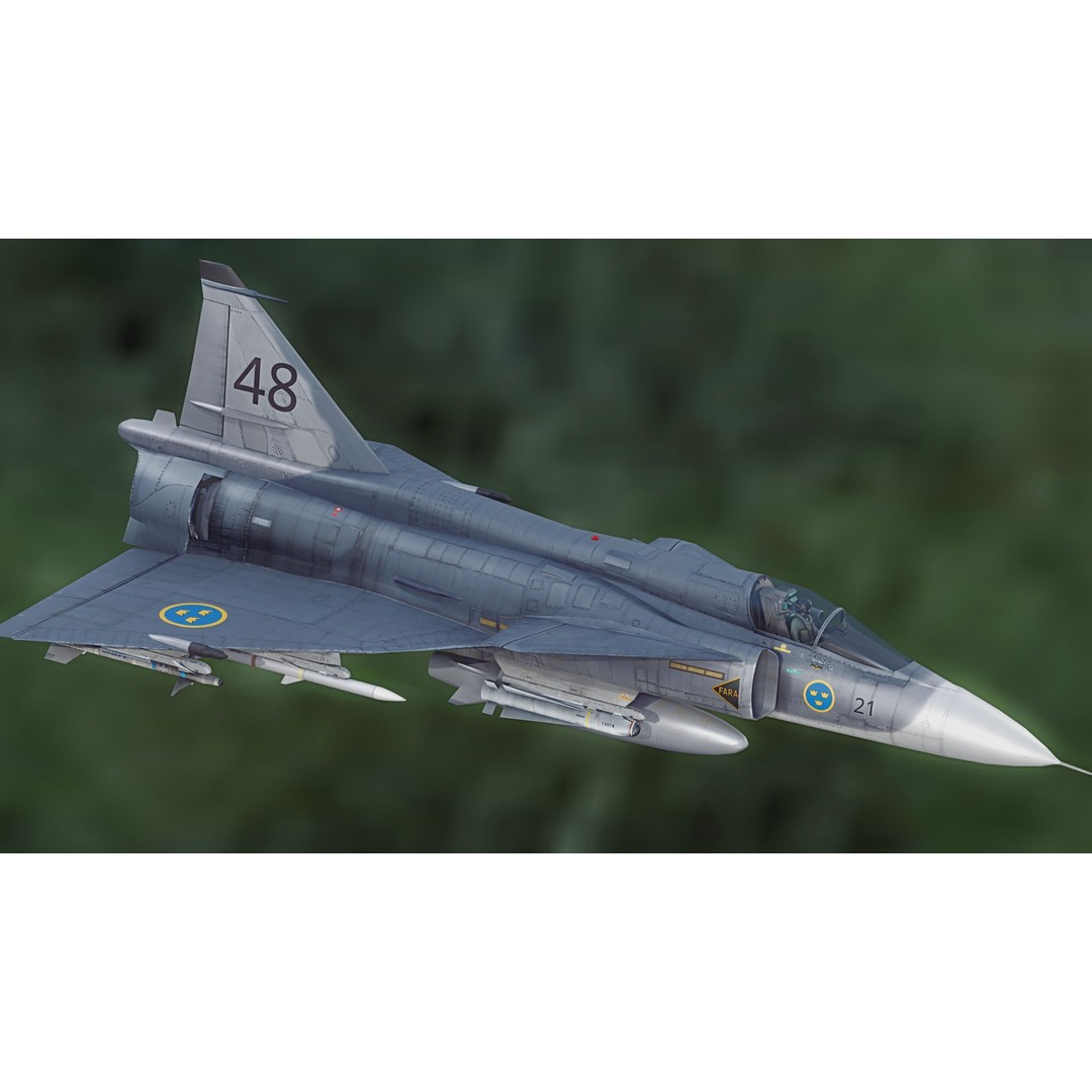 Saab 37 Viggen 3D Model – Fully Rigged Low-Poly Aircraft, FBX - View 3