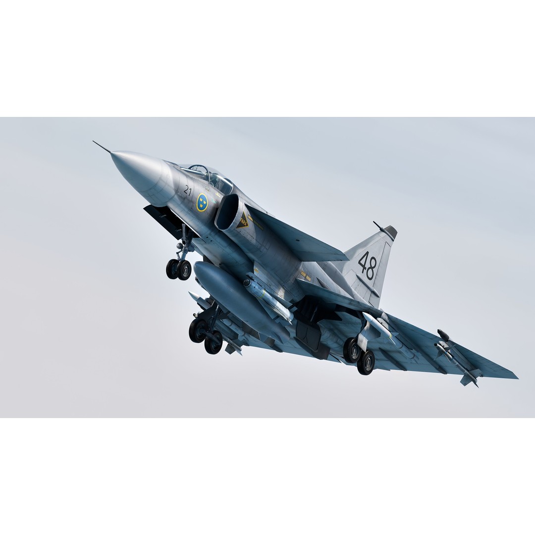 Saab 37 Viggen 3D Model – Fully Rigged Low-Poly Aircraft, FBX - View 4