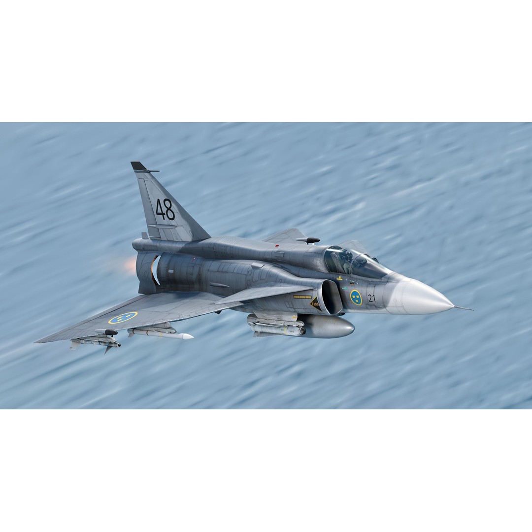 Saab 37 Viggen 3D Model – Fully Rigged Low-Poly Aircraft, FBX - View 6