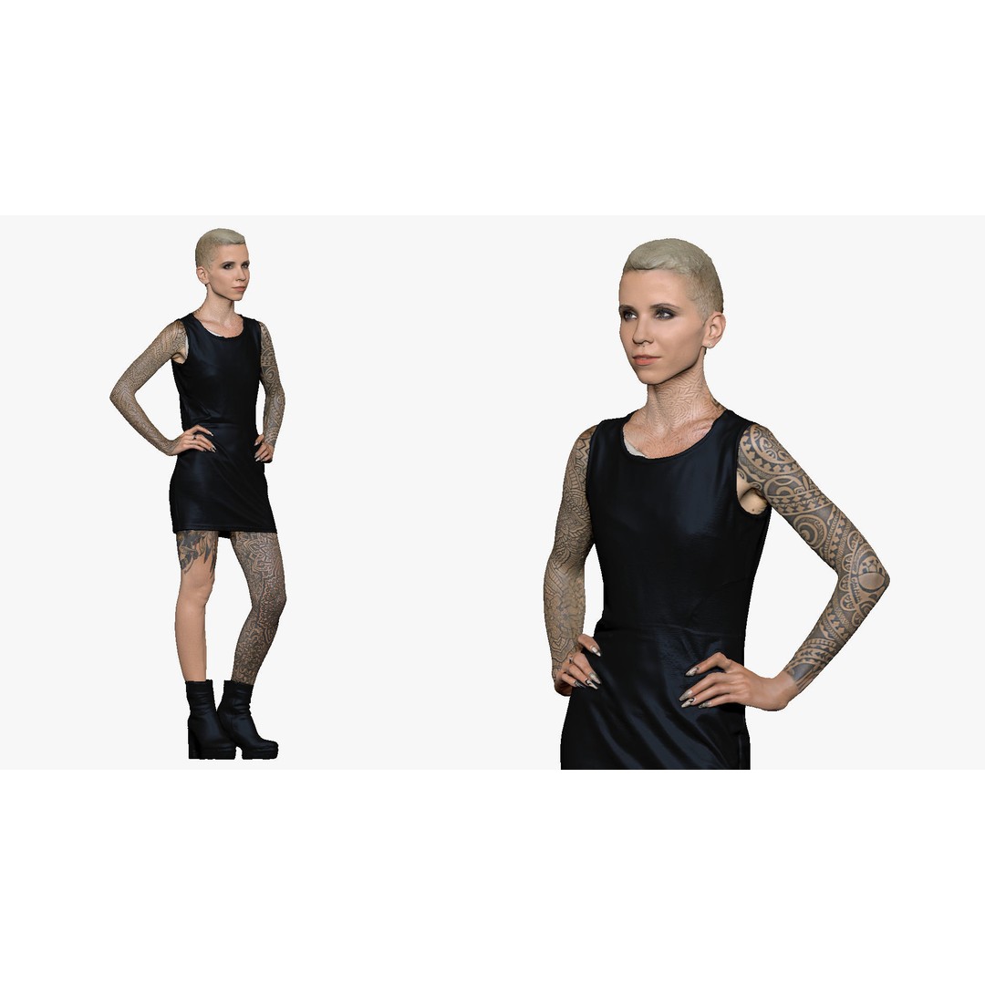 Blonde Girl 3D Model – Realistic Female Character with Tattoo, OBJ