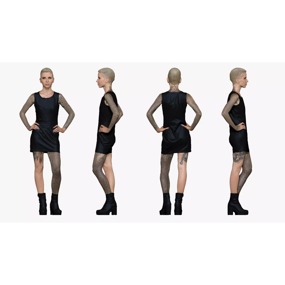 Blonde Girl 3D Model – Realistic Female Character with Tattoo, OBJ - View 2