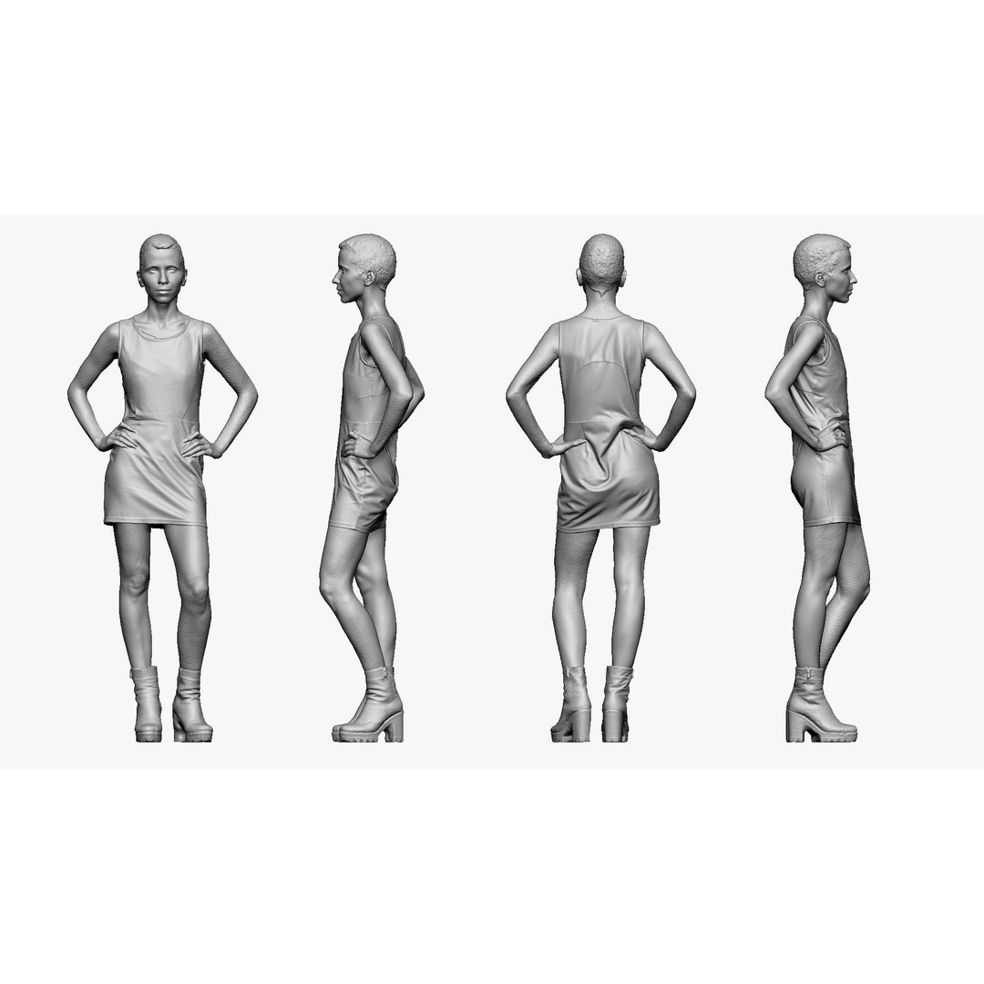 Blonde Girl 3D Model – Realistic Female Character with Tattoo, OBJ - View 3