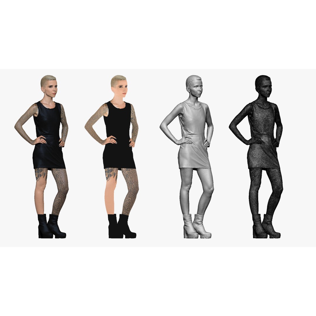 Blonde Girl 3D Model – Realistic Female Character with Tattoo, OBJ - View 4