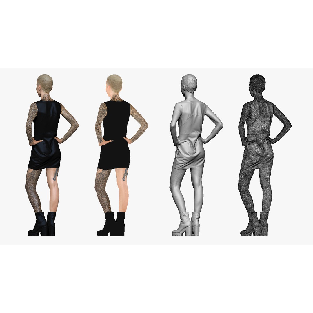 Blonde Girl 3D Model – Realistic Female Character with Tattoo, OBJ - View 5