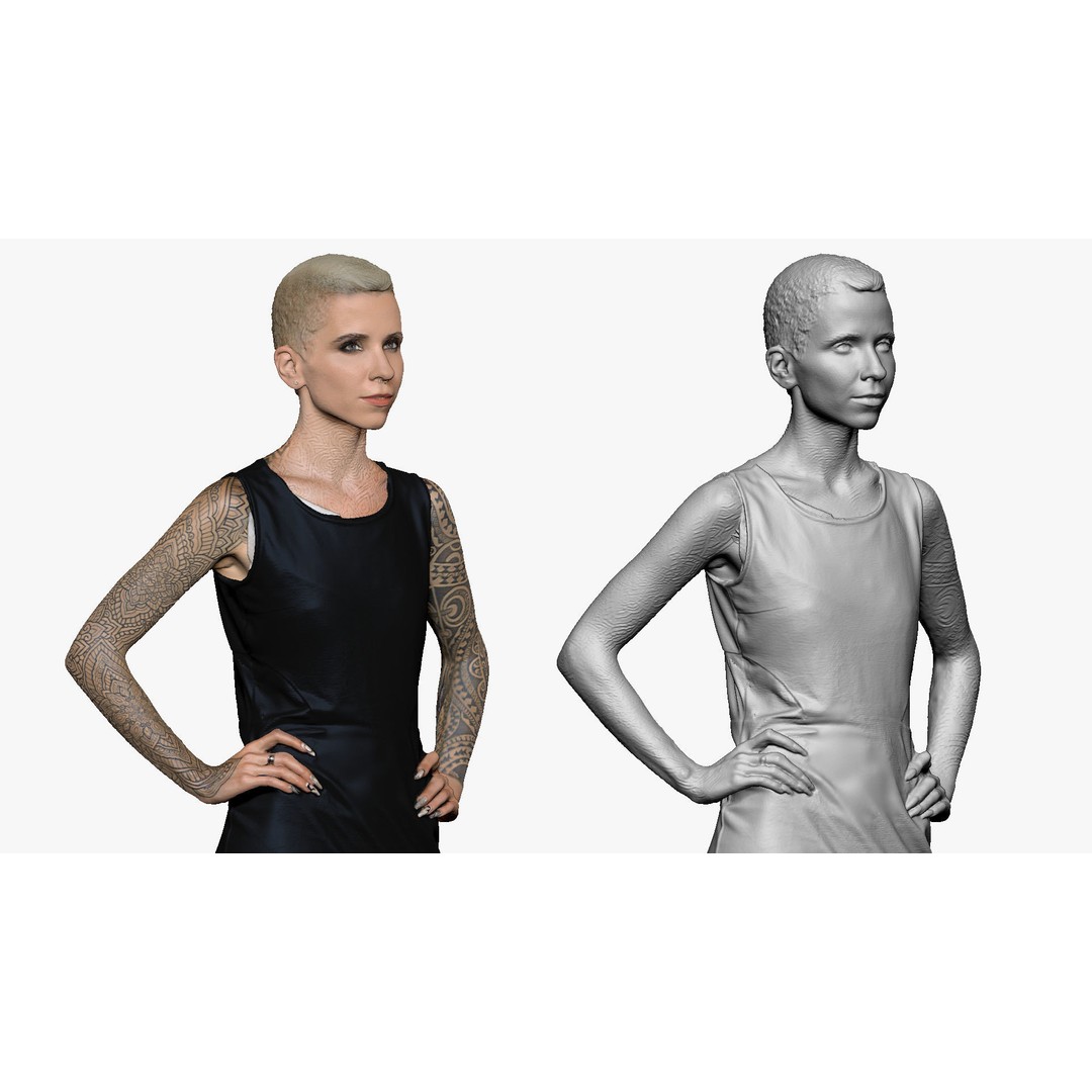 Blonde Girl 3D Model – Realistic Female Character with Tattoo, OBJ - View 6